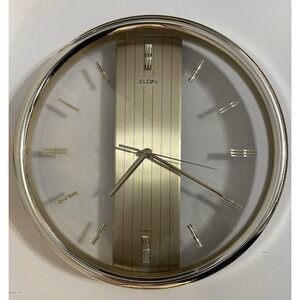 Vintage Elgin Wall Clock Round Quartz Gold Tone Japan Movement 80s Tested Works
